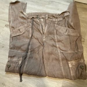 Olive green linen cargo pants